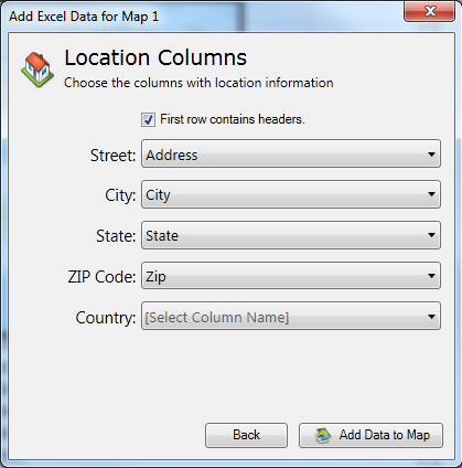 Choose Location Data columns